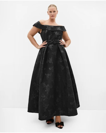 City Chic - Plus size High Status Off Shoulder Maxi Dress - black