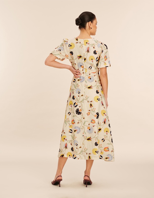 AERE - Linen Puff Sleeve Midi Dress