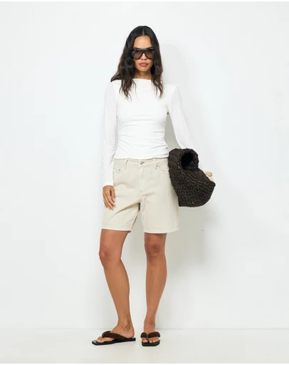 AERE - Celine Mid Rise Denim Shorts