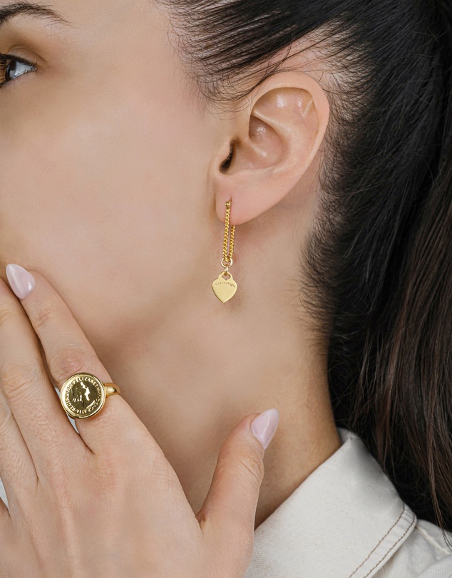 Von Treskow - Textured U-shape Earrings with VT Hearts