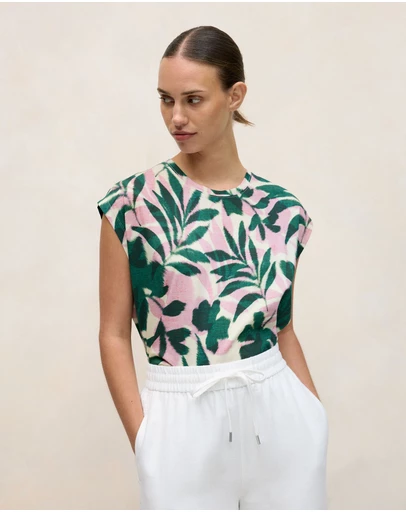 Trenery - Arbour Linen Cotton Jersey T-shirt in True Green