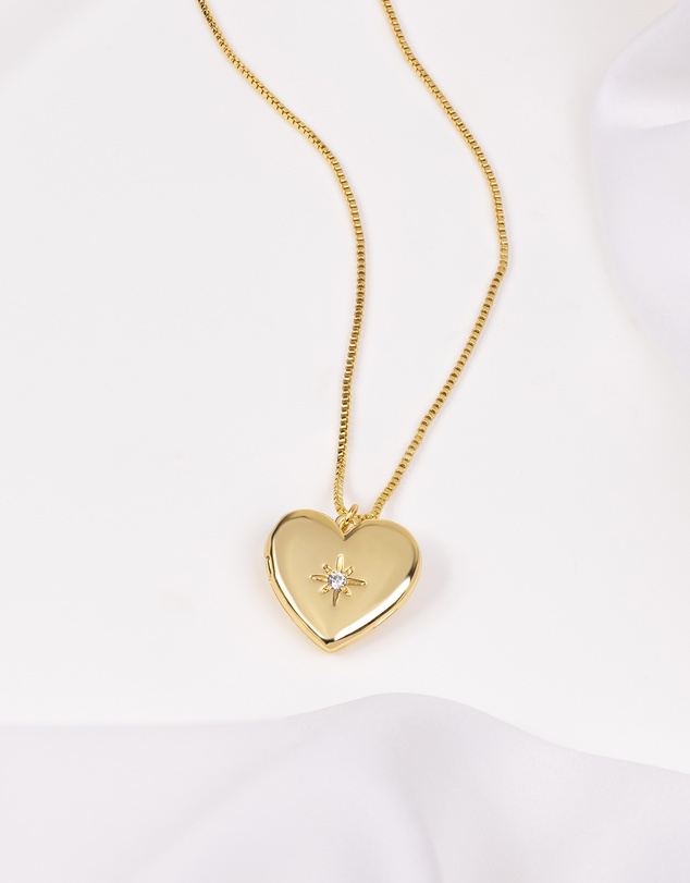Wanderlust + Co - Heart Gold Locket Necklace