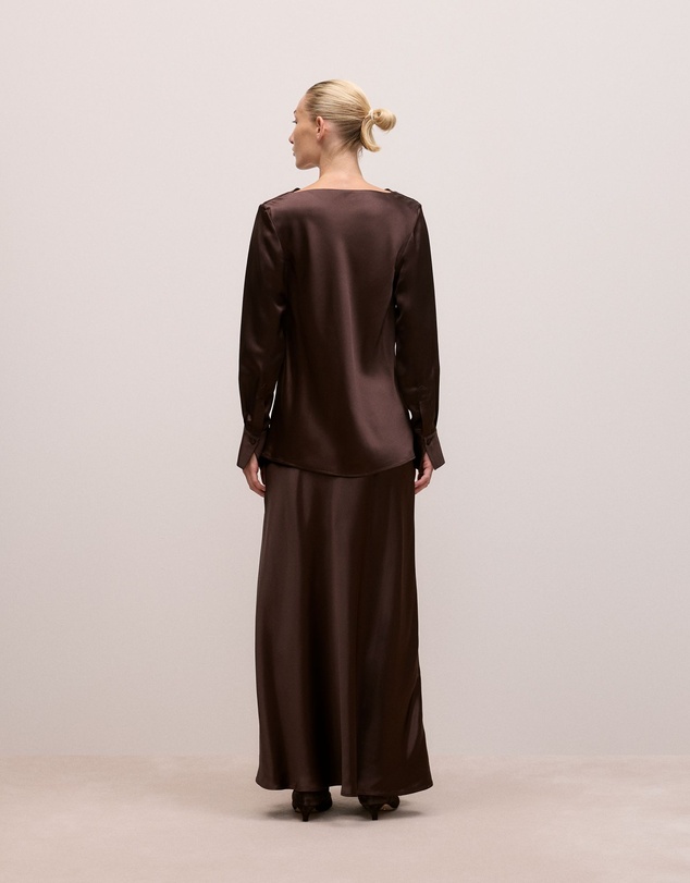 Trenery - Satin Cowl Neck Top in Coffee Bean