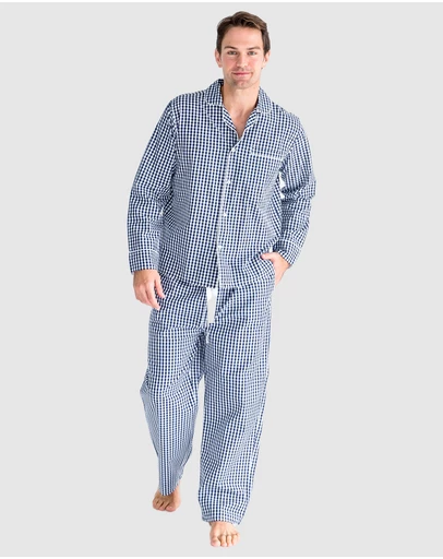 Sant And Abel - Men's Hepburn Gingham Navy Long PJ Set