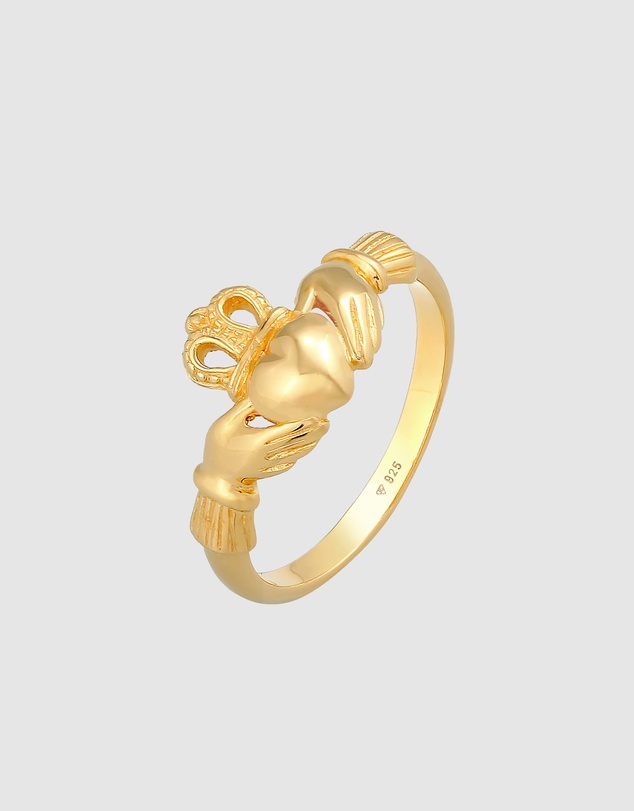 Elli Jewelry - Claddagh Band Ring in Gold-Plated 925 Silver