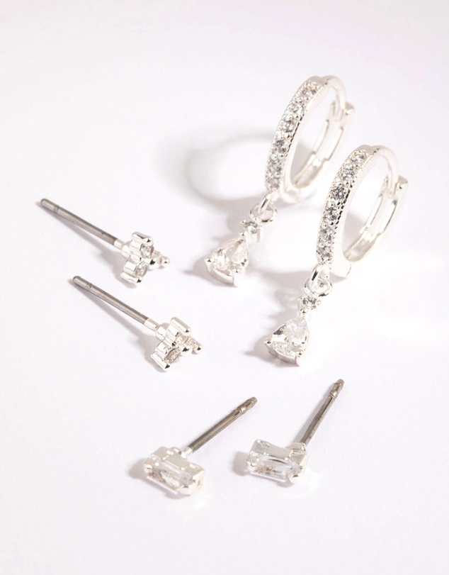 Lovisa - Silver Stack Pack Earrings with Cubic Zirconia