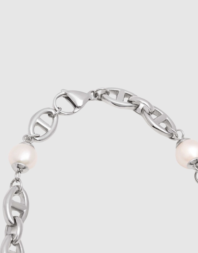 Nialaya Jewellery - Men's Silver Mariner Chain with Pearls