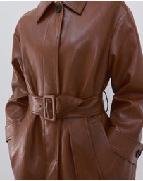M.N.G - Long Faux-Leather Trench Coat With Belt