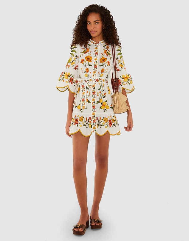 Farm Rio - Lemon Bouquet Off-White Mini Dress