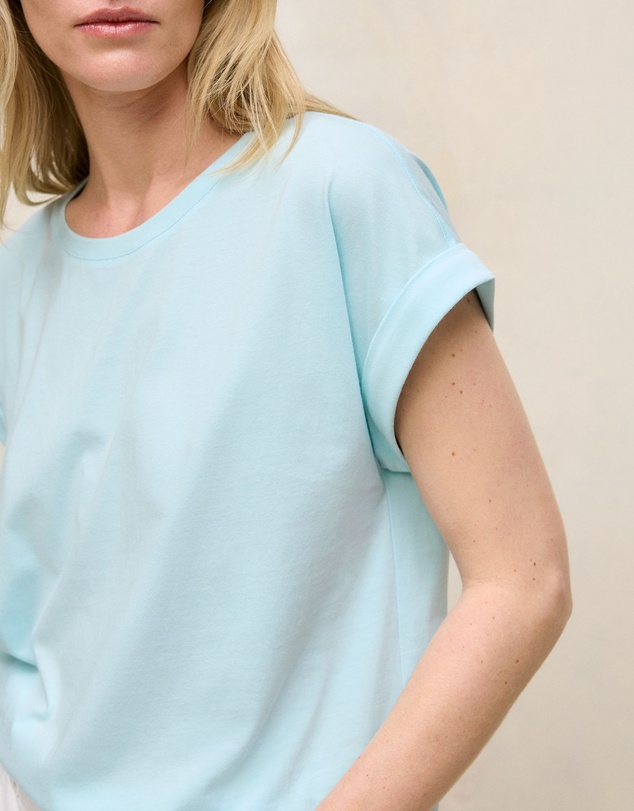 Trenery - Cotton Cuff Sleeve T-shirt in Pastel Blue
