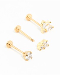 Lovisa - Gold Plated Surgical Steel Double Cubic Zirconia Flat Backs 3-Pack