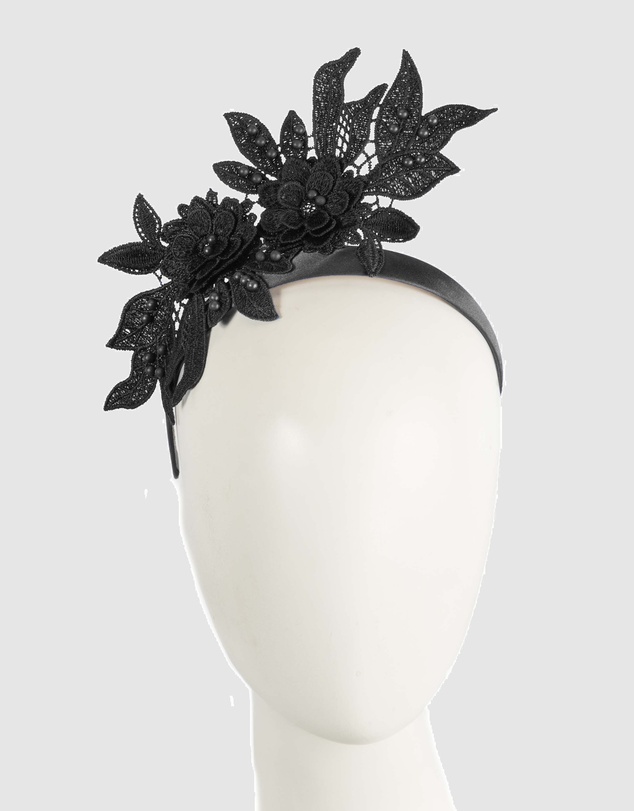 Max Alexander - Lace Crown Black Headband Fascinator