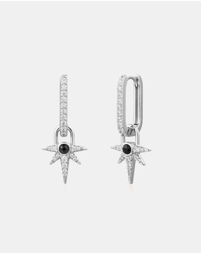 Ania Haie - Ania Haie Silver Black Onyx Star Drop Huggies