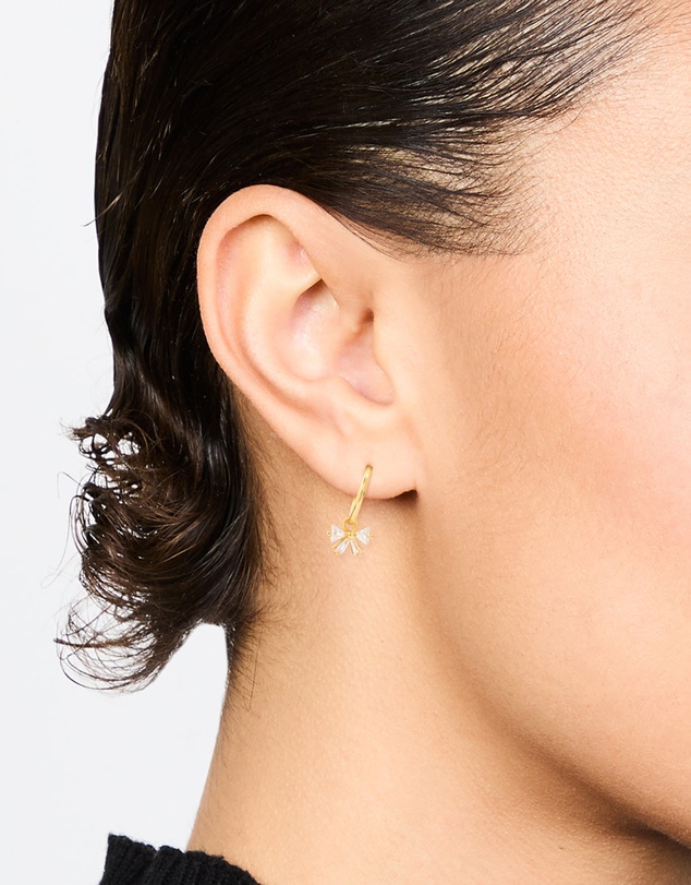 Lovisa - Gold Plated Sterling Silver Cubic Zirconia Bow Huggie Earrings