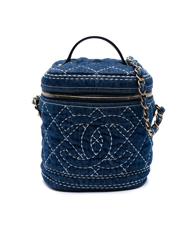 Pre-Loved by Azura Reborn - Pre-Loved CC Quilted Denim Trip Vanity Case with Chain