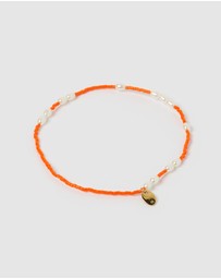 Arms Of Eve - Poppy Pearl & Glass Beaded Anklet - Orange