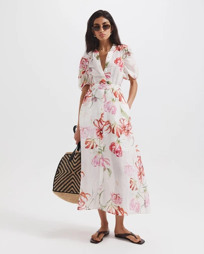 SABA - Mariposa Silk Linen Midi Dress