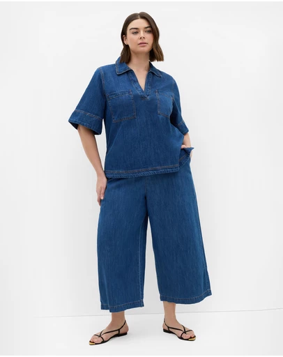 City Chic - Plus size Tiana Pocket Cotton Denim Top - light wash