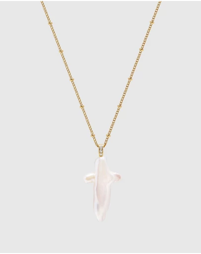 Nialaya Jewellery - Pearl Cross Chain Necklace