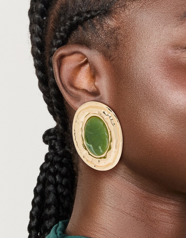 Lovisa - Gold Dark Green Enamel Statement Round Earrings