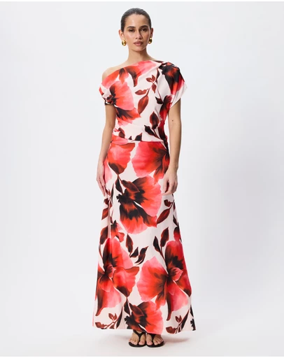 Tussah - Natalia Asym Neckline Floral Print Maxi Dress