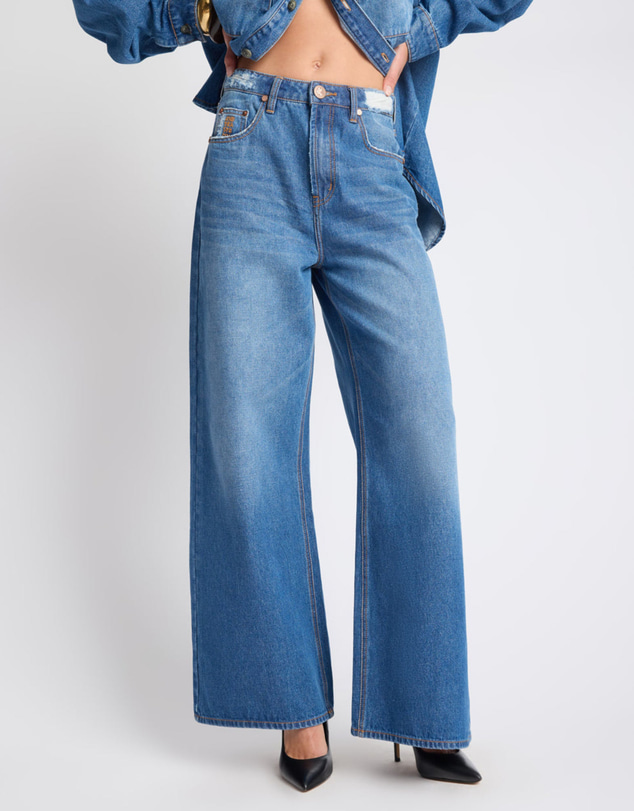 ONE TEASPOON - Love Machines Mid Waist Super Wide Leg Denim Jeans - Pacifica Blue
