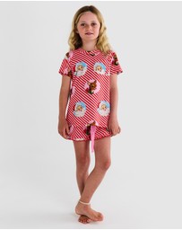 Kip&Co - I Love Christmas Spot Kids Organic Cotton Short Sleeve Tee Frill Short Pyjama Set - Kids