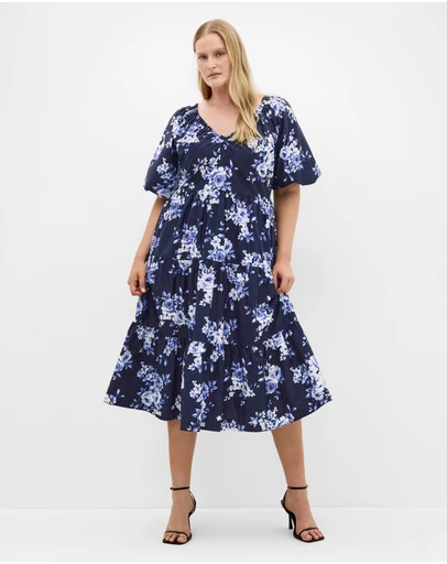 City Chic - Fantasy Floral Print V Neck Dress
