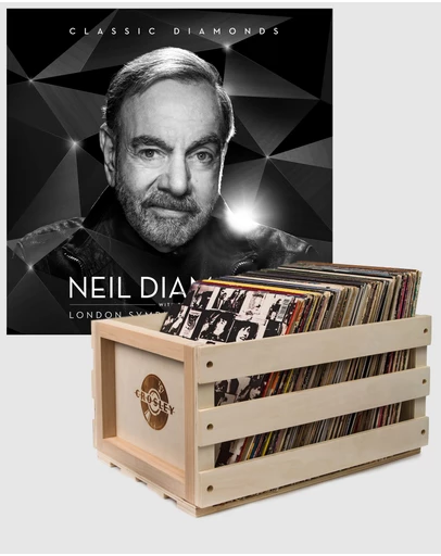 Universal Music - Crosley Record Storage Crate & Neil Diamond - Classic Diamonds With The London Symphony Orchestra - Double Vinyl Album Bundle