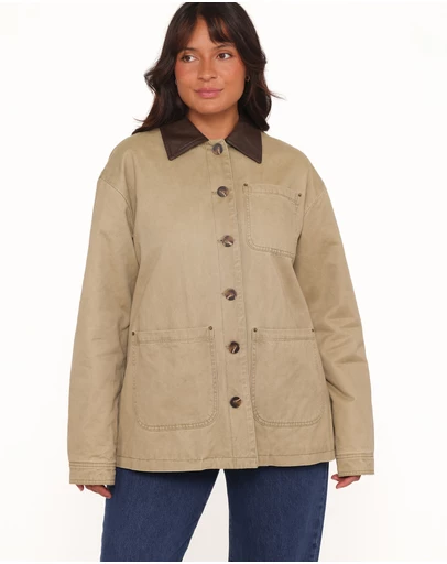 Petal & Pup - Elliot Contrast Collar Barn Jacket - Khaki