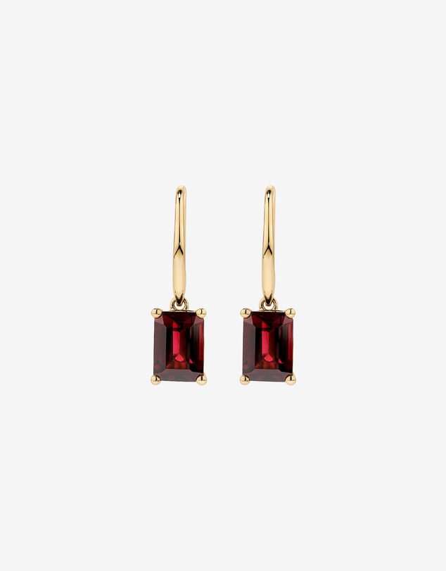 Michael Hill - Emerald Cut Red Garnet Gemstone Drop Earrings in 10kt Yellow Gold