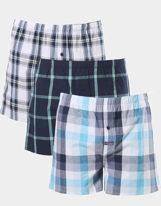 Mitch Dowd - Resort Check Cotton Boxer Short 3 Pack - Blue