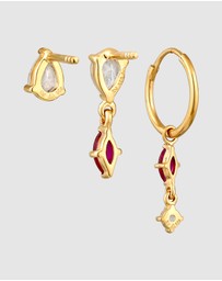 Elli Jewelry - Earrings Set Ruby Oval 925 Sterling Silver Gold-Plated