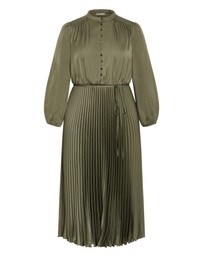 City Chic - Plus size Haley Long Sleeve Pleat Dress - olive