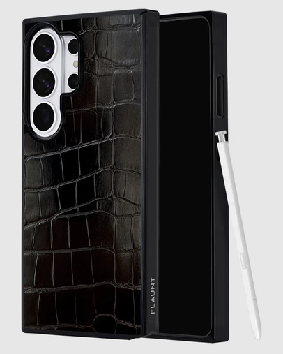 Flaunt - Flaunt Square Black Crocodile Faux Leather w/ Magnet for S26 Ultra