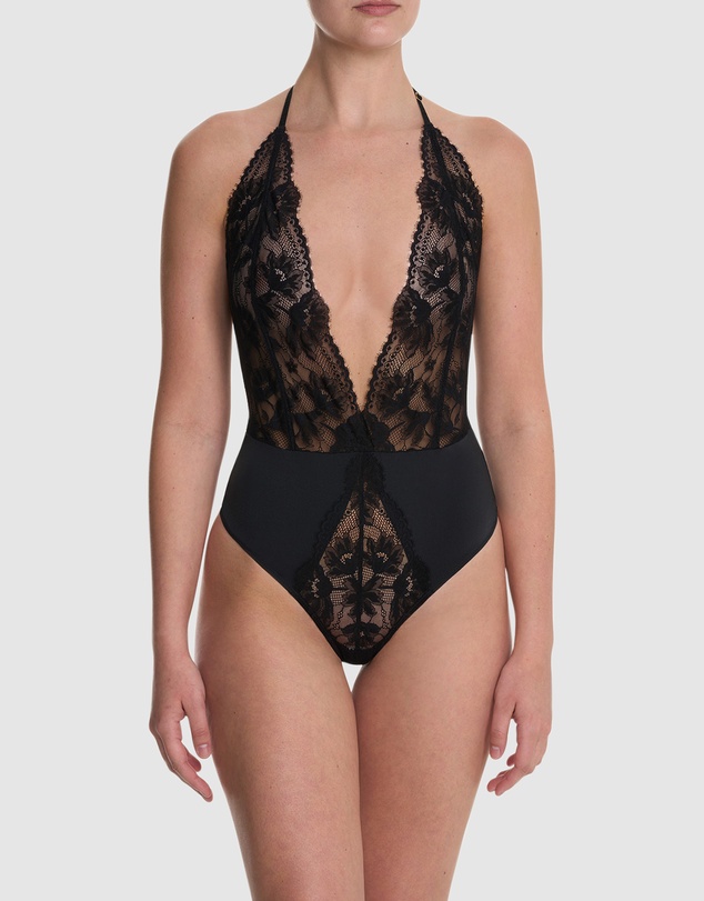 Natori - Fleur Thong Cut Halter Lace Lingerie Bodysuit