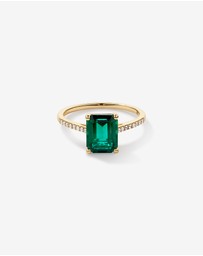 Michael Hill - Emerald Cut Green Created Emerald Gemstone and Diamond Ring in 10kt Yellow Gold