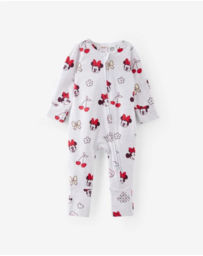 Cotton On Kids - Disney Minnie Mouse Long Sleeve Zip Romper