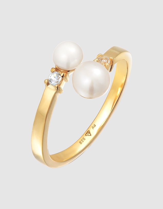 Elli Jewelry - Ring Wrap Open Classic with Freshwater Pearls in 925 Sterling Silver Gold Plated