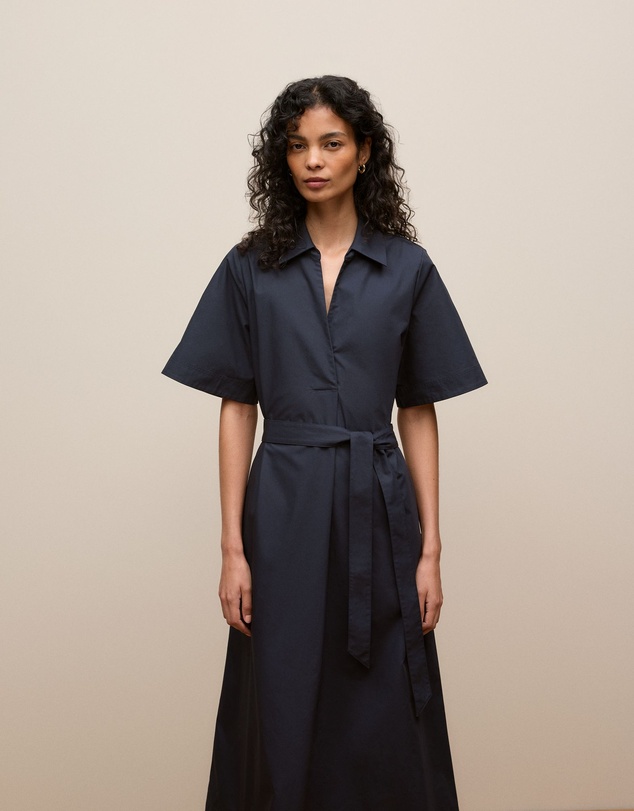 Trenery - Cotton Poplin Belted Popover Dress in Night Sky