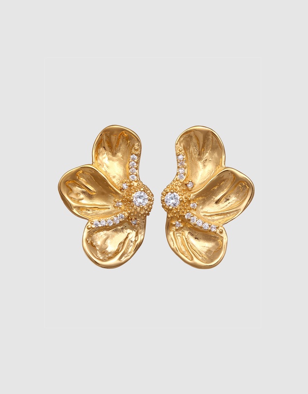 Elli Jewelry - Earrings Stud with Stone Flower Zirconia 925 Sterling Silver Gold-plated