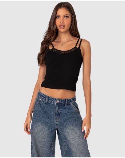 EDIKTED - Carnation Lacey Layered Tank Top