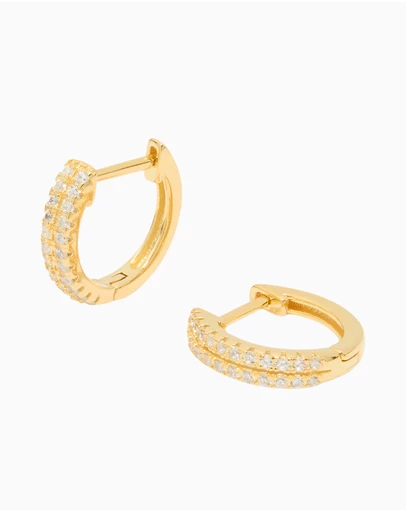 Lovisa - Gold Plated Sterling Silver Double Row Cubic Zirconia Huggie Earrings