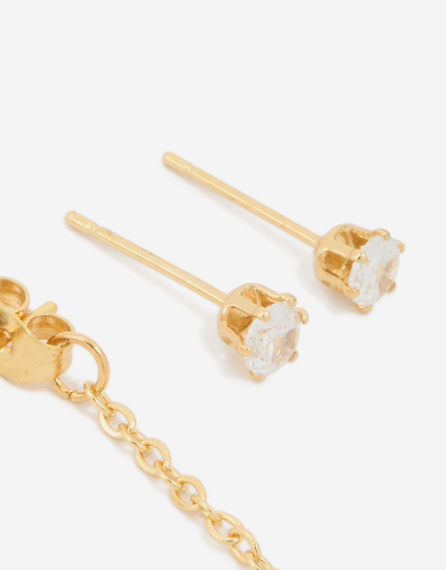 Lovisa - Waterproof Gold Plated Stainless Steel Cubic Zirconia Mixed Earrings 2-Pack