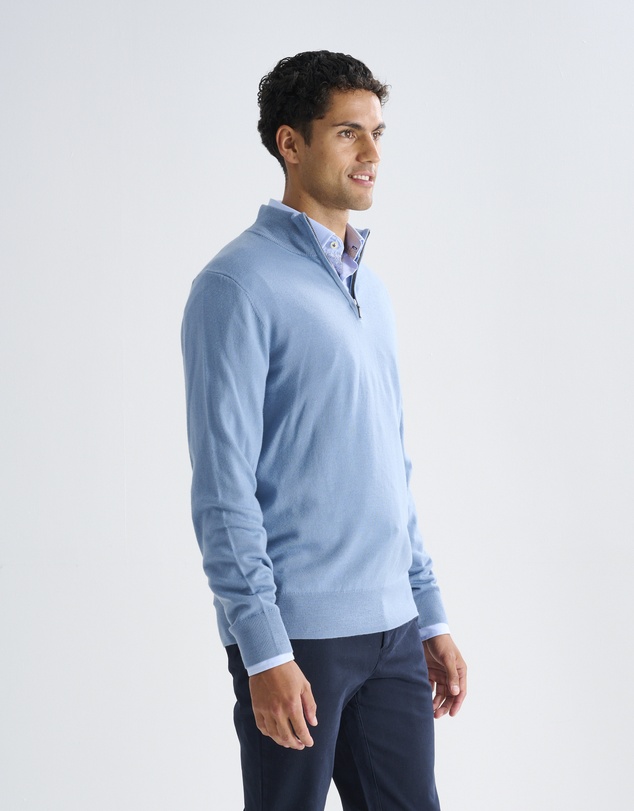 3 Wise Men - 3 Wise Men Harvey Zip Neck Merino Knit - Steel