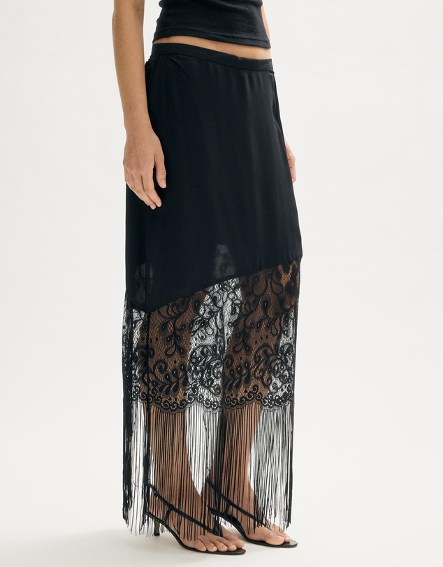 Minima Esenciales - Pia Fringe Lace Midi Skirt