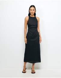 AERE - Elow Ruched Linen Midi Dress