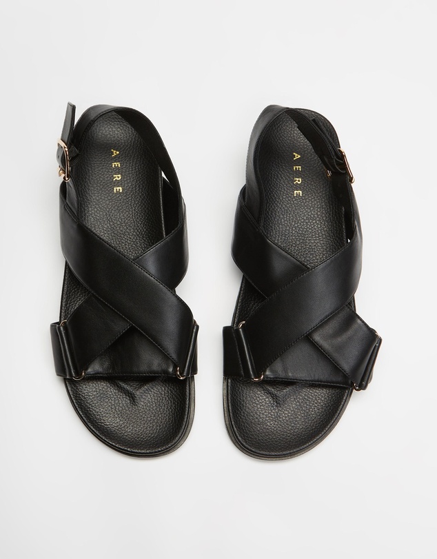 AERE - Crossover Leather Footbed Sandals