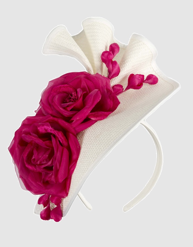 Fillies Collection - Bespoke Sculpted White Fuchsia Racing Fascinator