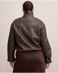 Forever New Curve - Angela Curve Oversized Vegan Leather Bomber Jacket